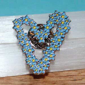 Heart Shaped Blue & Yellow Flowers Enamel Pin Brooch